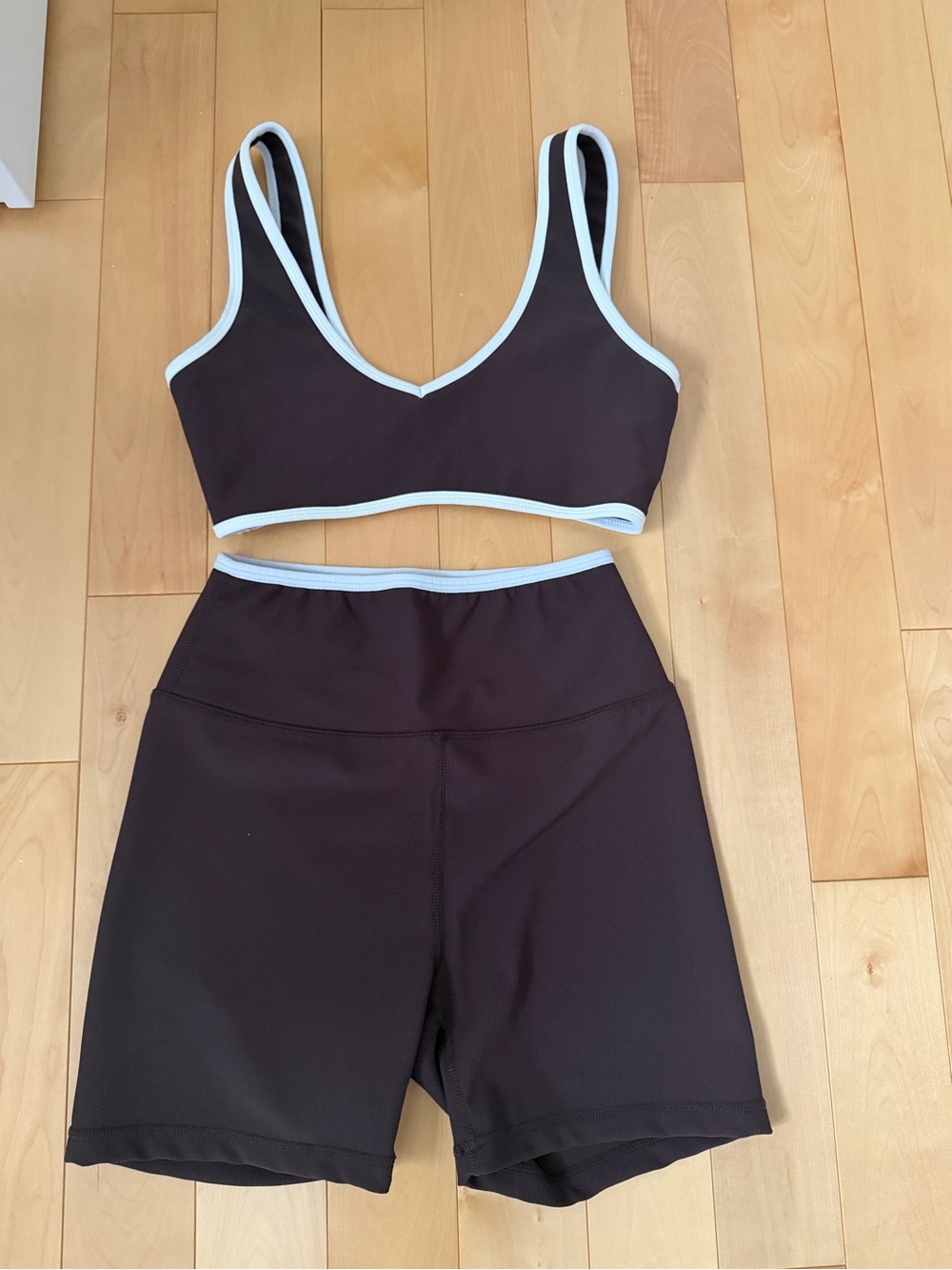 Brown and White High-Waist Track Shorts with Light-Contrast Trim
